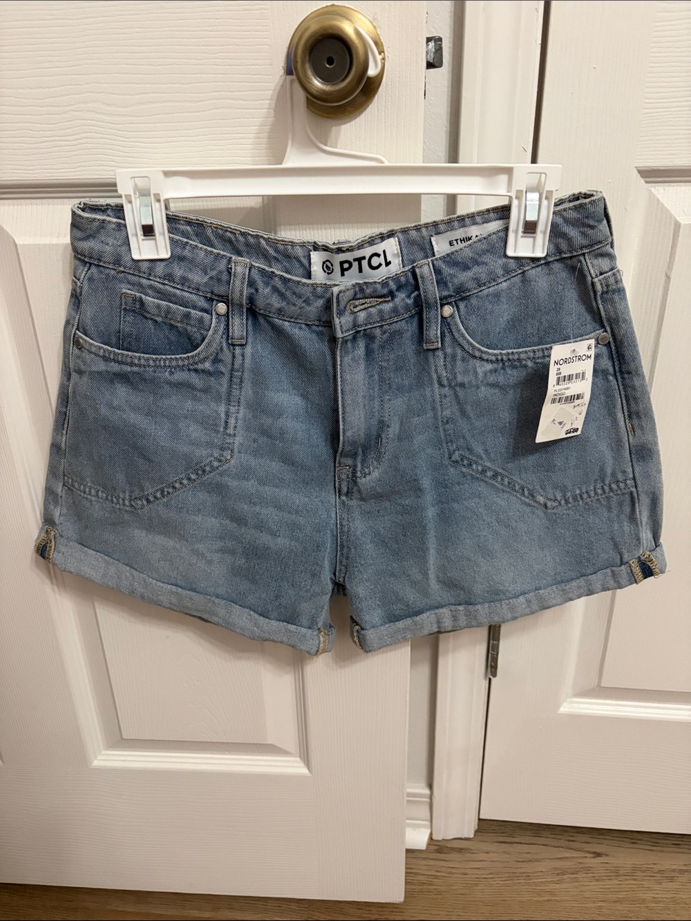 TCL Washed Light Blue Denim Roll-Hem Shorts